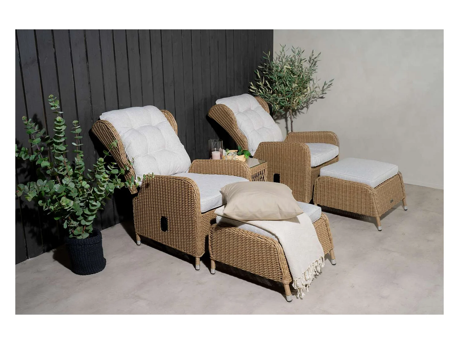 Washington Loungeset 2 Sessel, 2 Hocker, 1 Couchtisch natur.