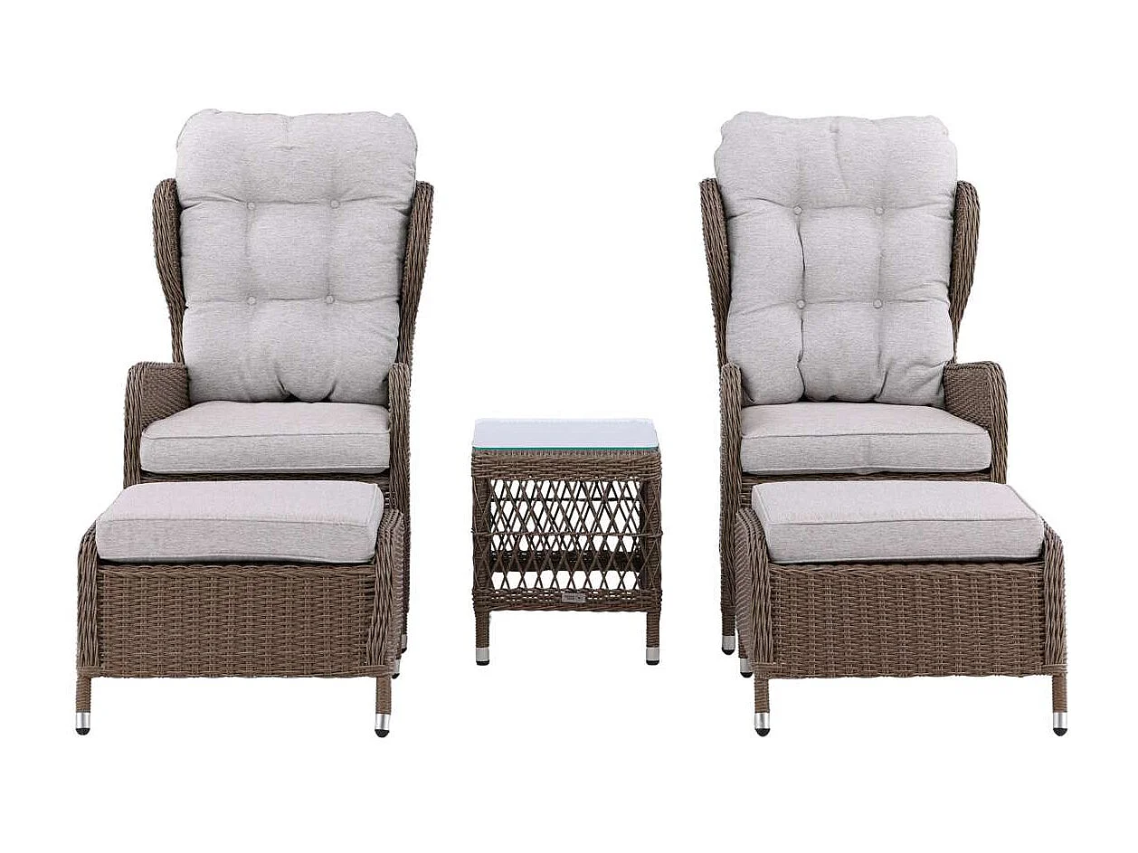 Washington lounge set 2 fauteuils, 2 poefs, 1 salontafel natuur.