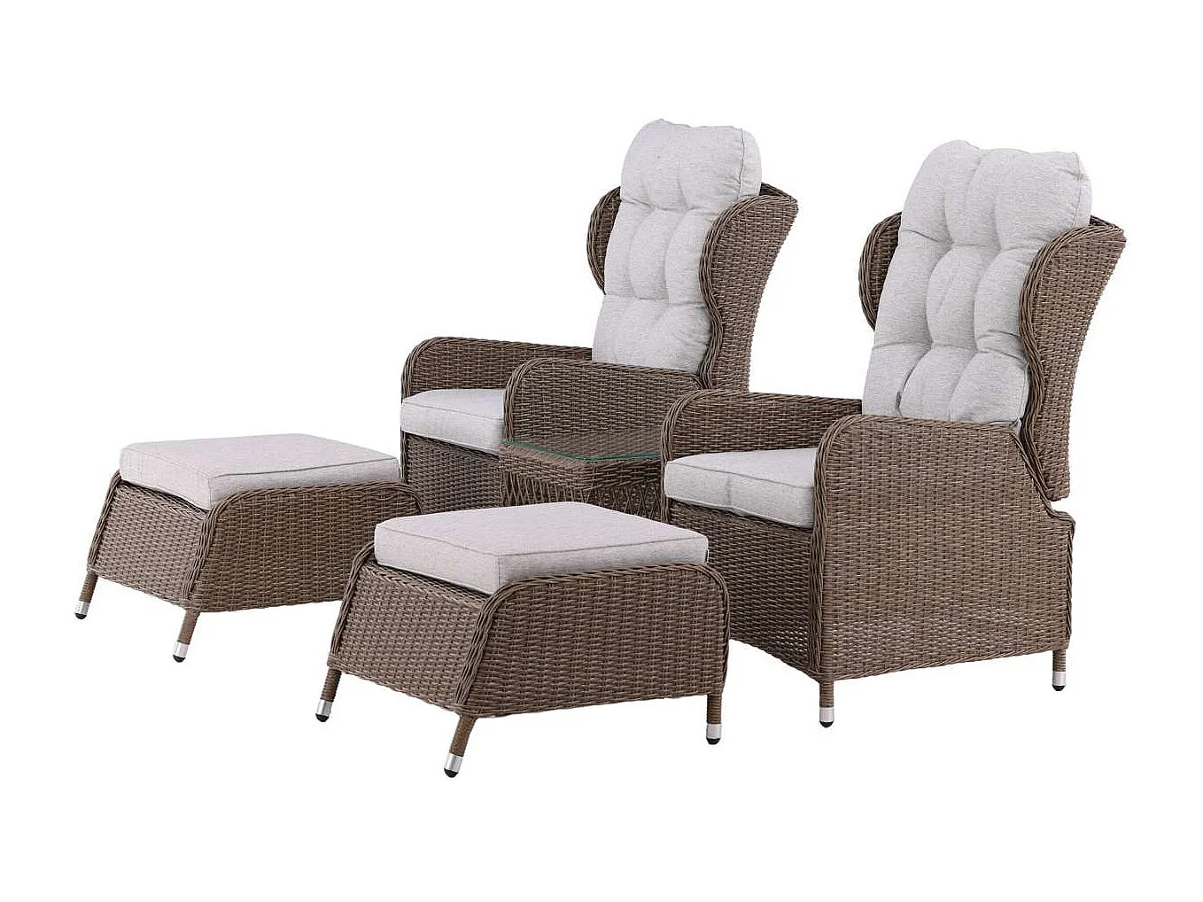 Washington lounge set 2 fauteuils, 2 poefs, 1 salontafel natuur.