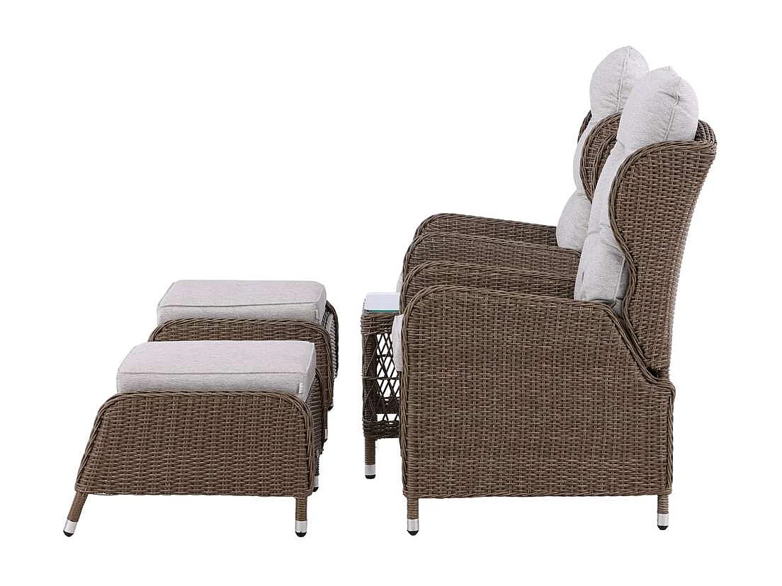 Washington lounge set 2 fauteuils, 2 poefs, 1 salontafel natuur.