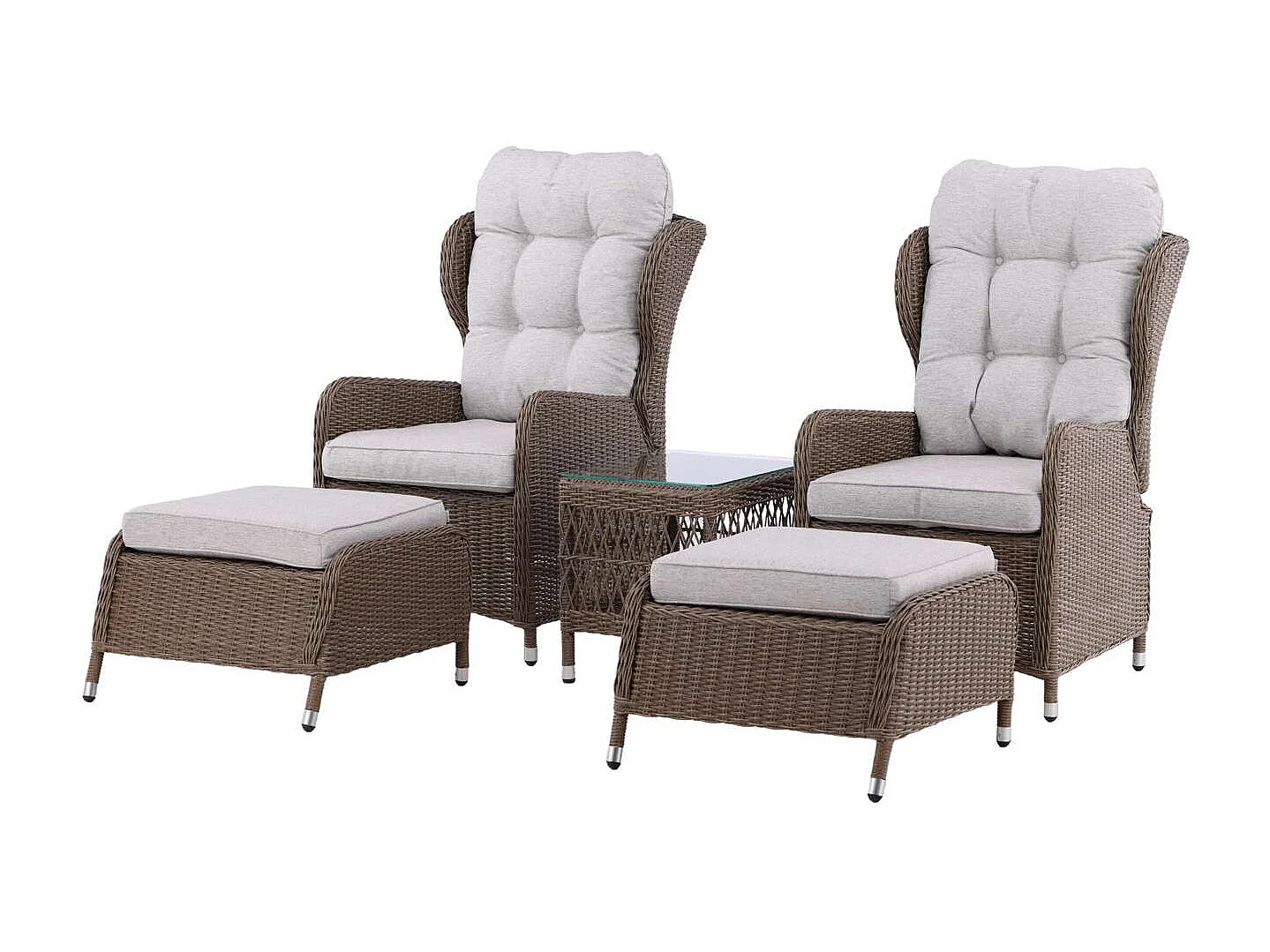 Washington lounge set 2 fauteuils, 2 poefs, 1 salontafel natuur.