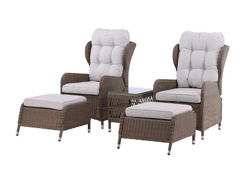 Washington lounge set 2 fauteuils, 2 poefs, 1 salontafel natuur.