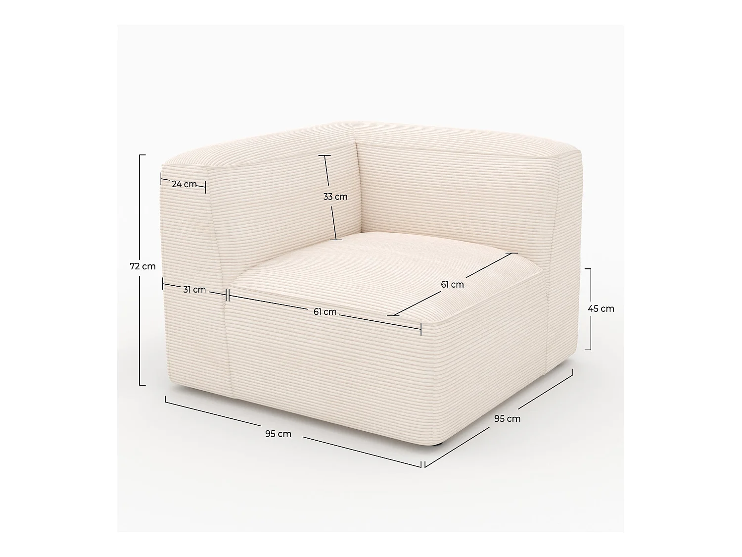 Angle gauche pour canapé modulable en velours blanc cassé - Mina