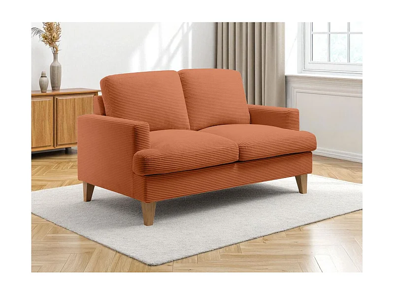 Canapé droit 2 places TALMA en velours côtelé terracotta