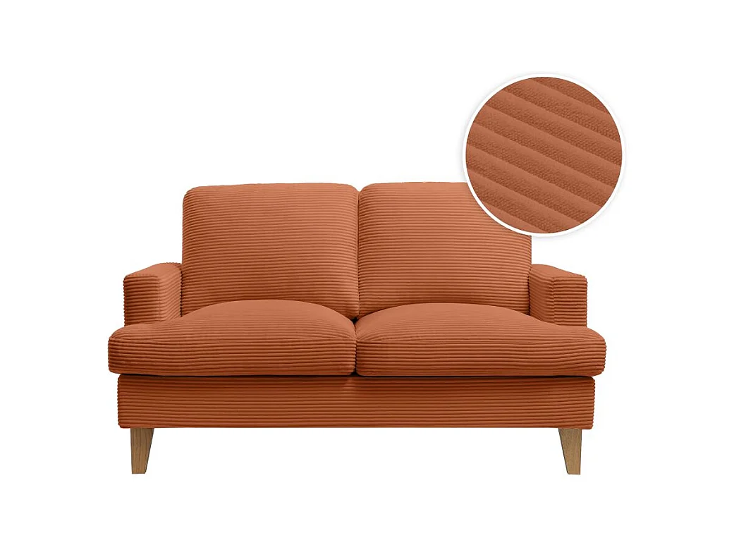 Canapé droit 2 places TALMA en velours côtelé terracotta