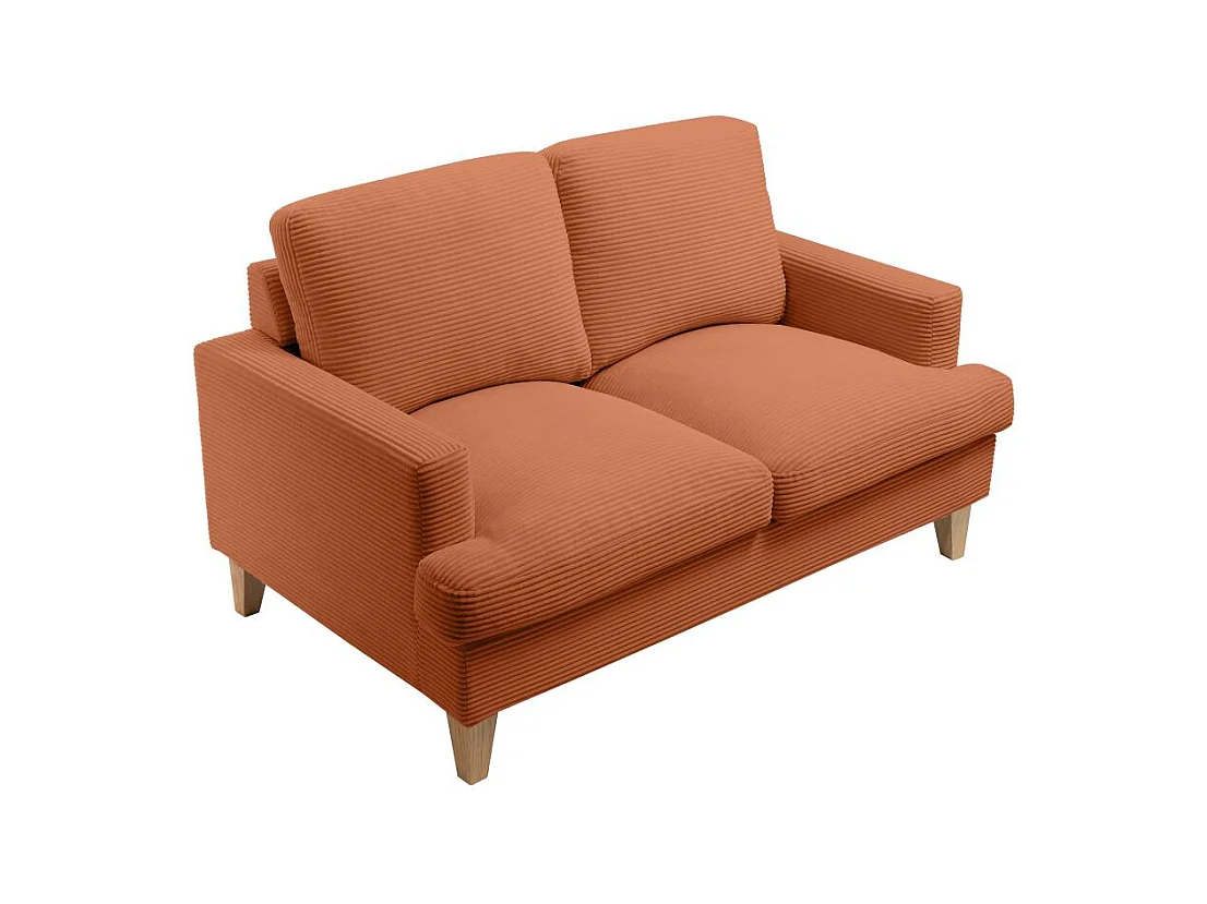 Canapé droit 2 places TALMA en velours côtelé terracotta