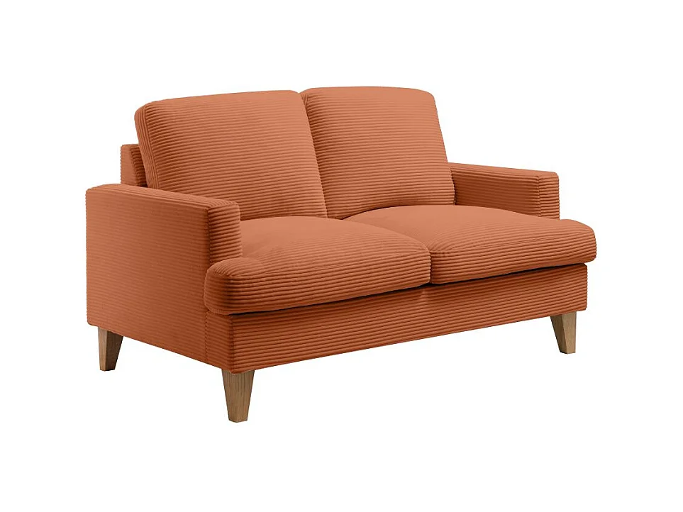 Canapé droit 2 places TALMA en velours côtelé terracotta