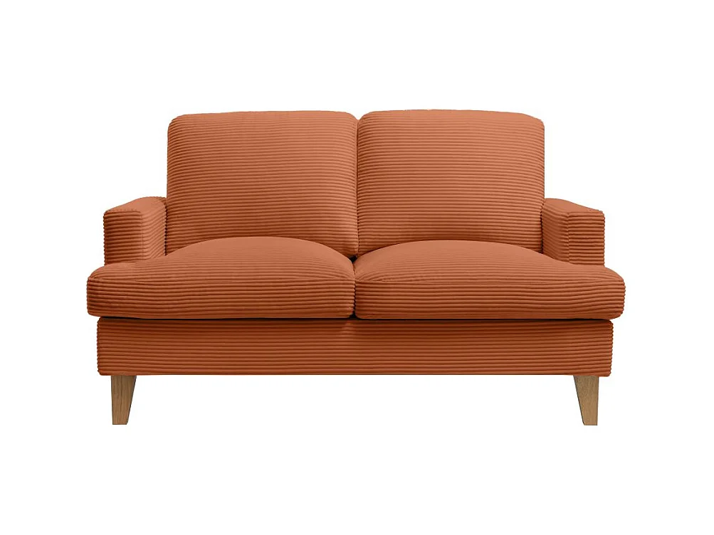 Canapé droit 2 places TALMA en velours côtelé terracotta