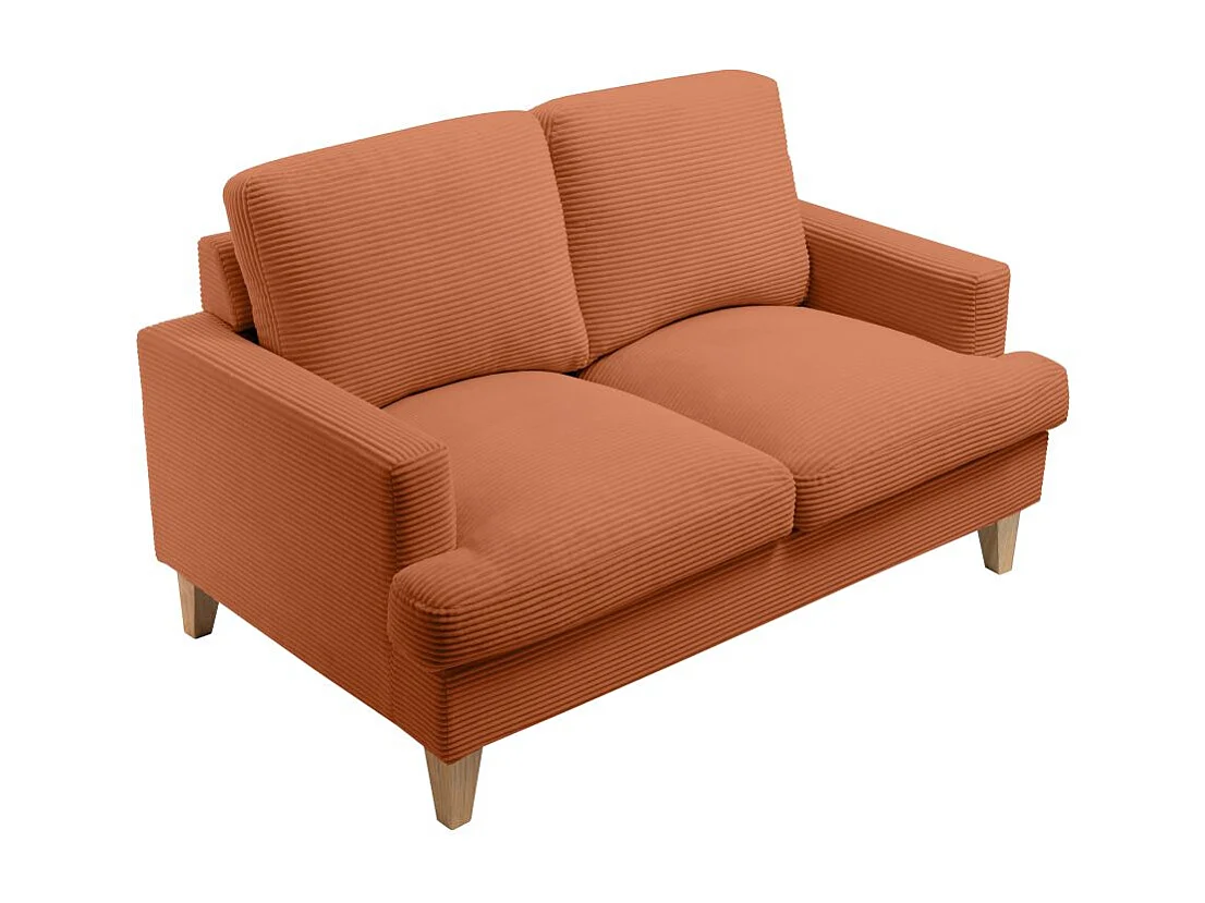 Canapé droit 2 places TALMA en velours côtelé terracotta