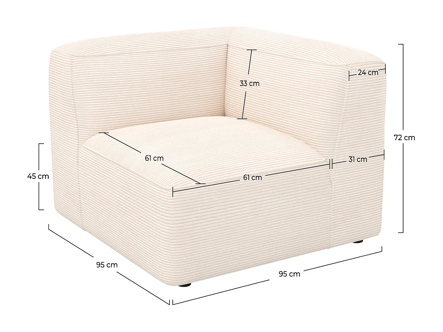 Ángulo recto para sofá modular de terciopelo blanco roto - Mina