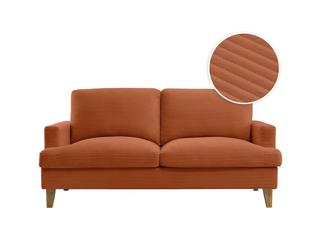Canapé droit 3 places TALMA en velours côtelé terracotta