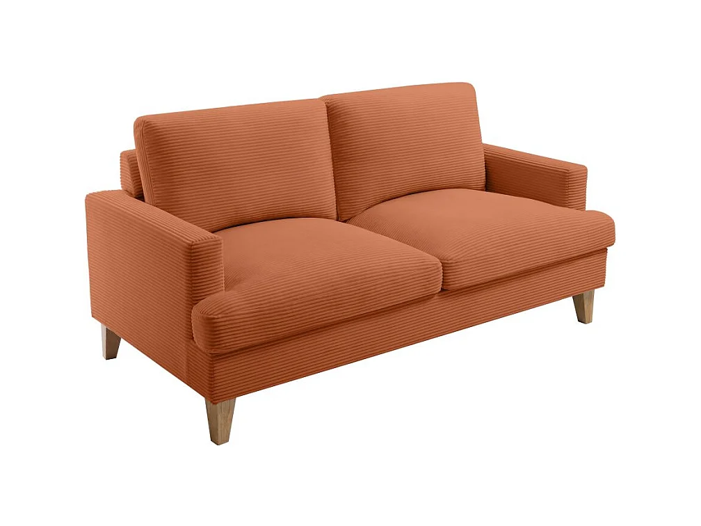 Canapé droit 3 places TALMA en velours côtelé terracotta