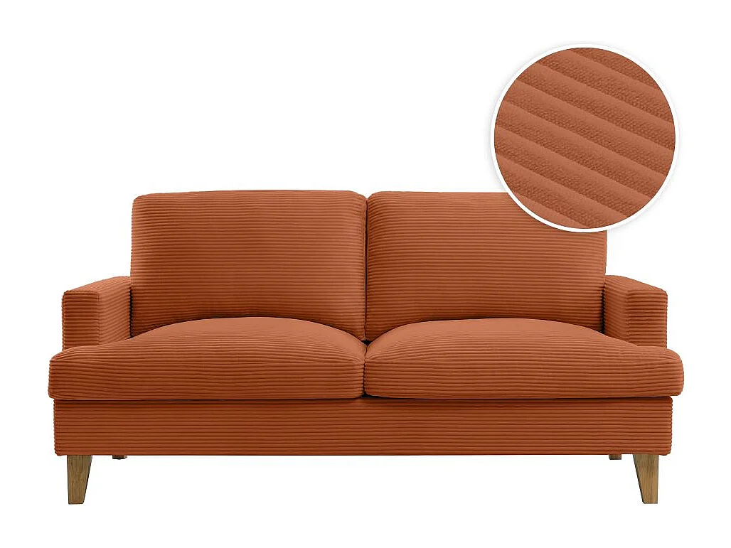 Canapé droit 3 places TALMA en velours côtelé terracotta pieds bois