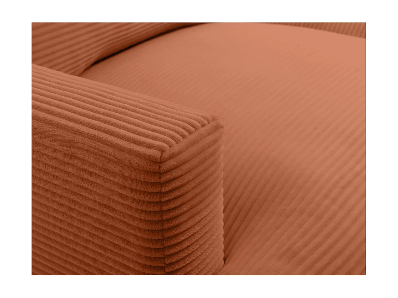 Canapé droit 3 places TALMA en velours côtelé terracotta pieds bois