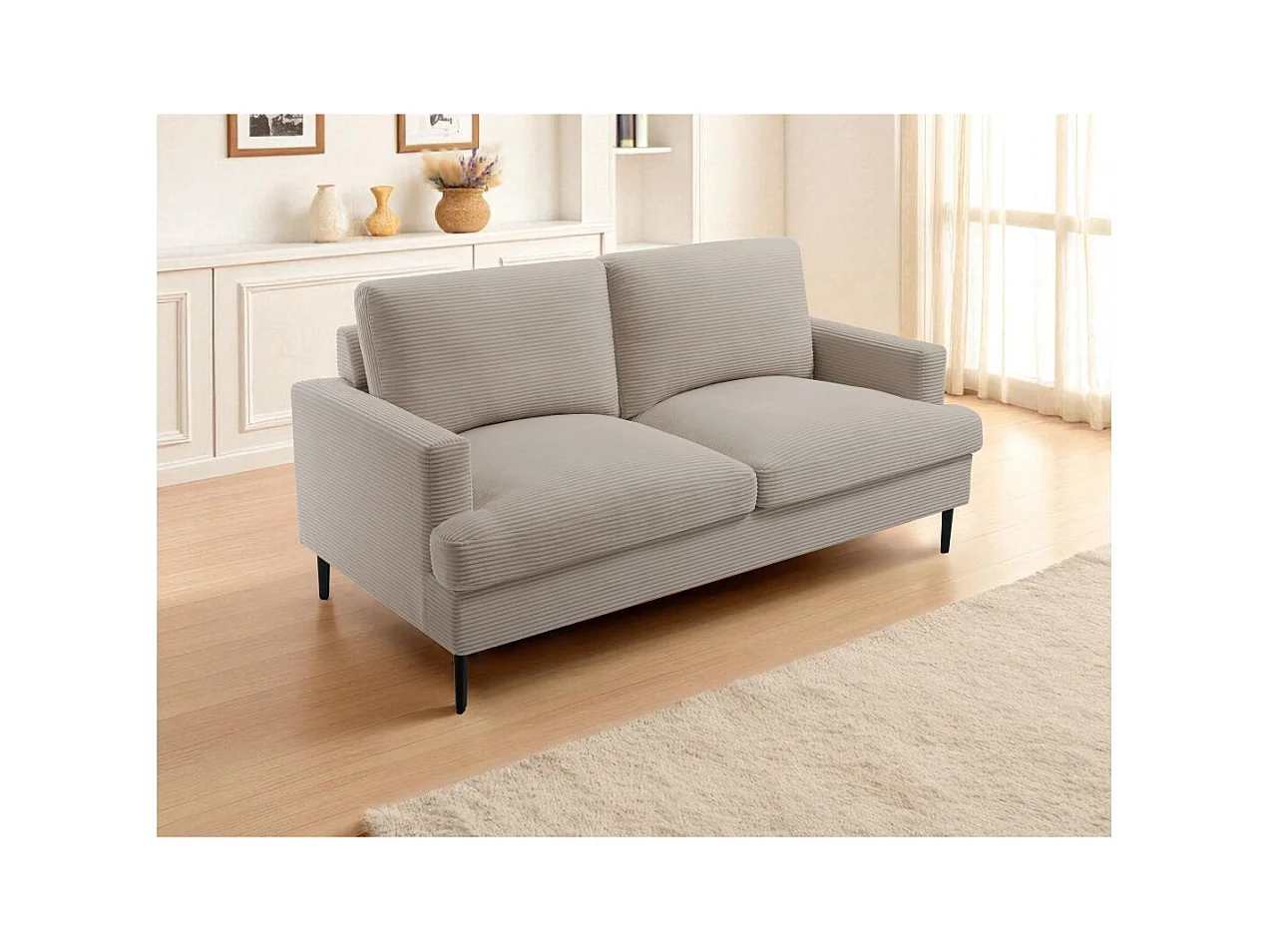 Canapé droit 3 places TALMA en velours côtelé taupe