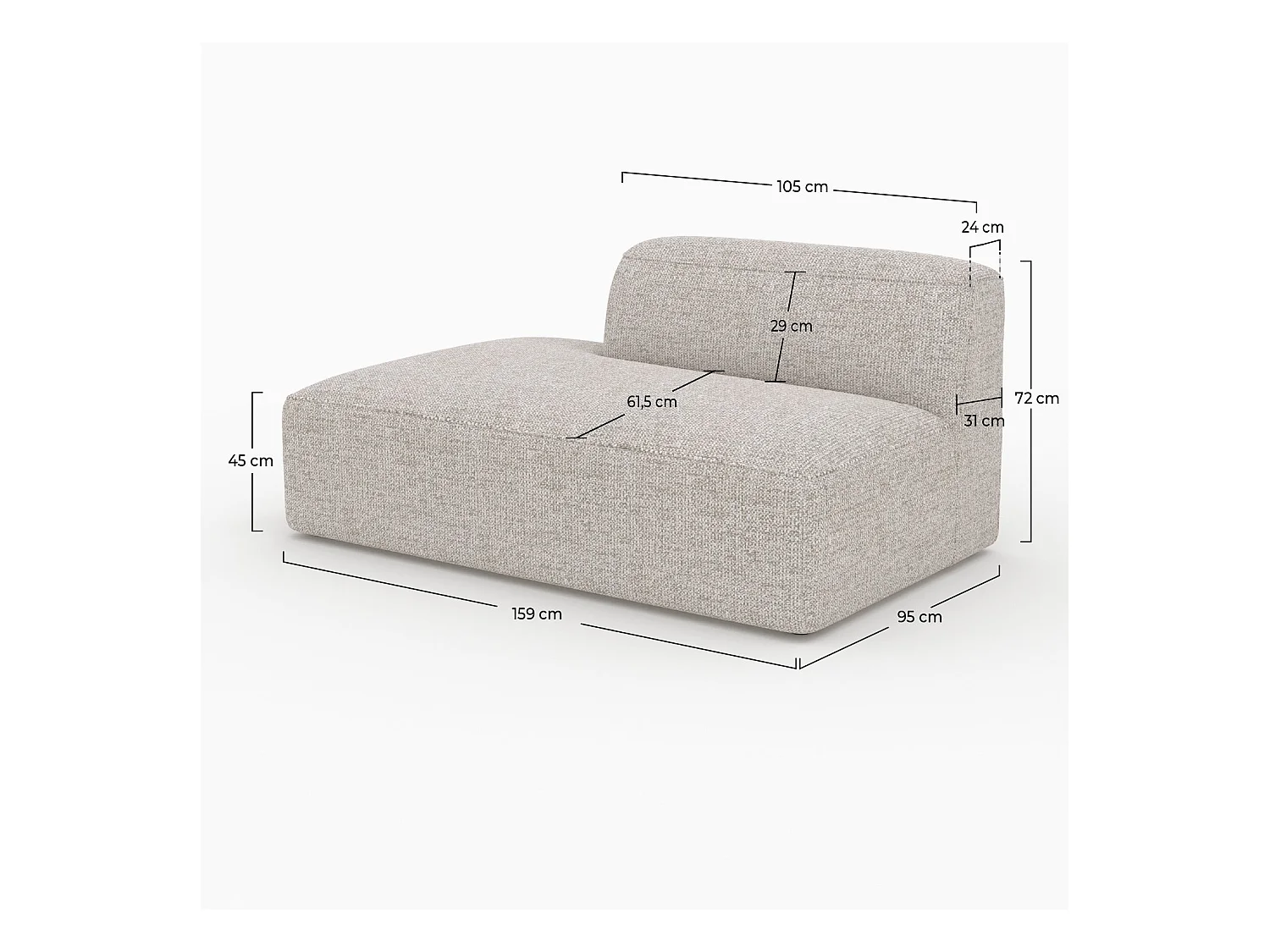 Méridienne dossier à droite pour canapé modulable en tissu beige - Hestia