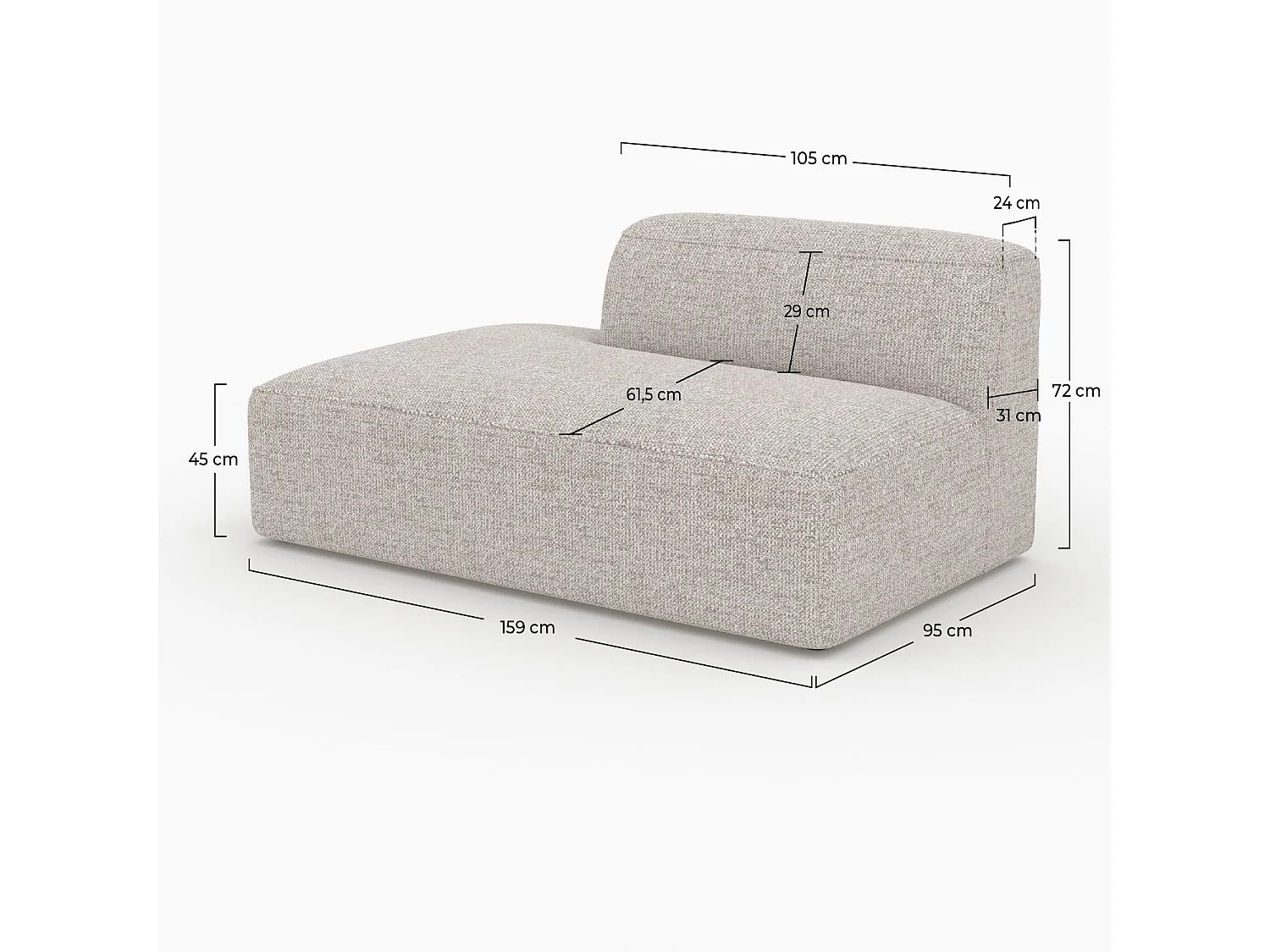 Chaise longue a destra per divano modulare in tessuto beige - Hestia