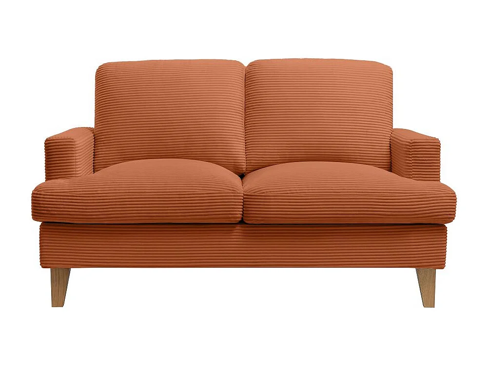 Ensemble canapés droits TALMA 3 + 2  places en velours côtelé terracotta pieds bois naturel