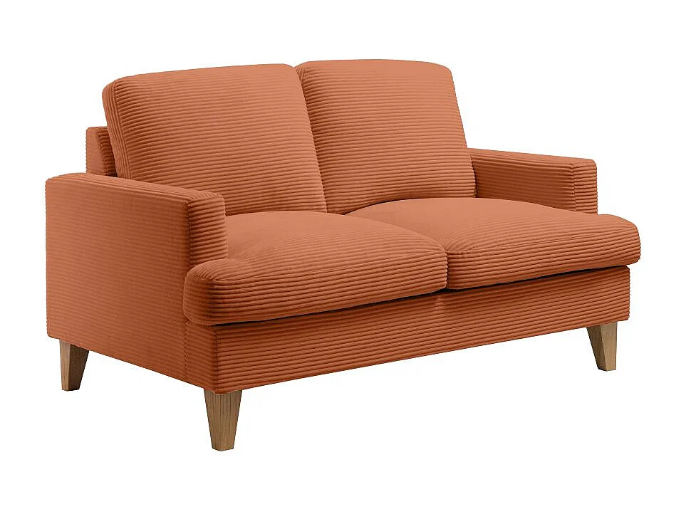 Ensemble canapés droits TALMA 3 + 2  places en velours côtelé terracotta pieds bois naturel