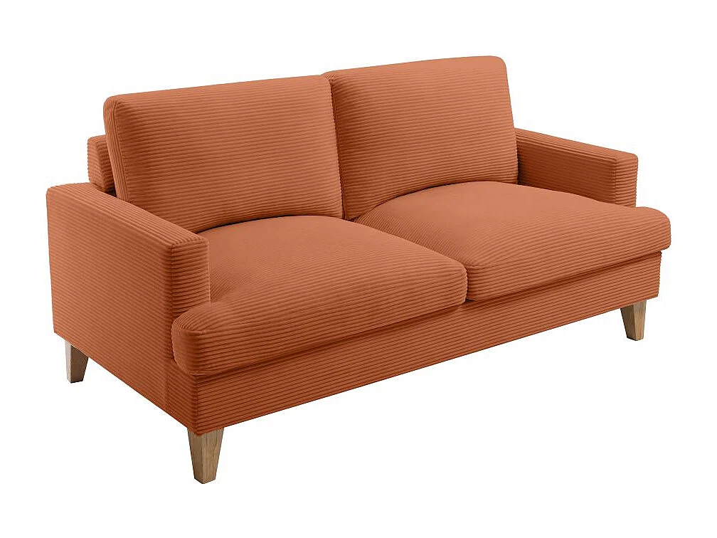 Ensemble canapés droits TALMA 3 + 2  places en velours côtelé terracotta pieds bois naturel