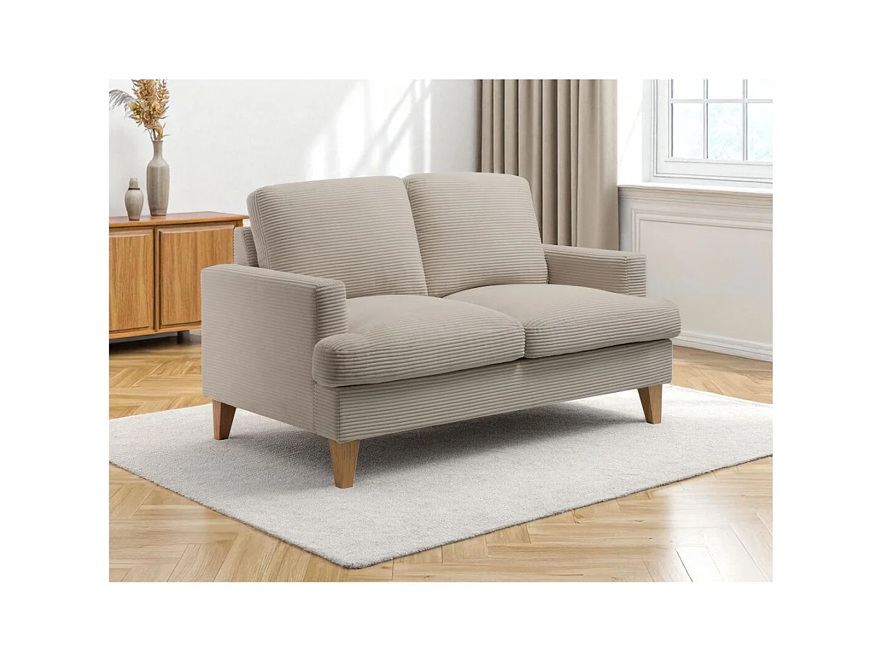 Canapé droit 2 places TALMA en velours côtelé taupe