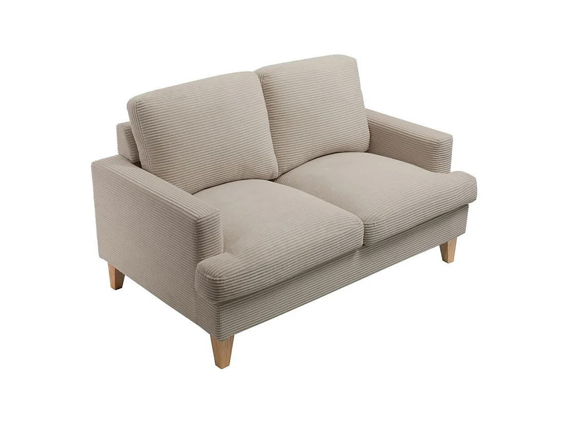 Canapé droit 2 places TALMA en velours côtelé taupe