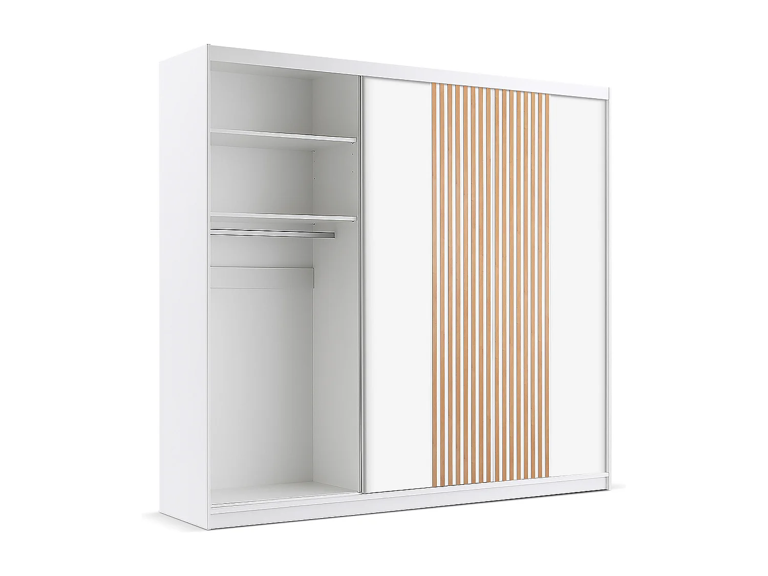 Armoire 4 portes et 2 tiroirs - Avec miroir - L250 cm - Blanc et naturel - SIDOVIA