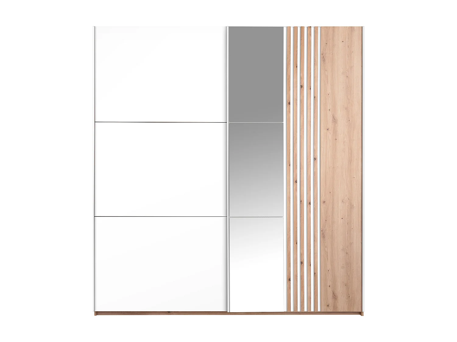 Armoire 2 portes - Avec miroir - L203 cm - Blanc et naturel clair - ADOSILA