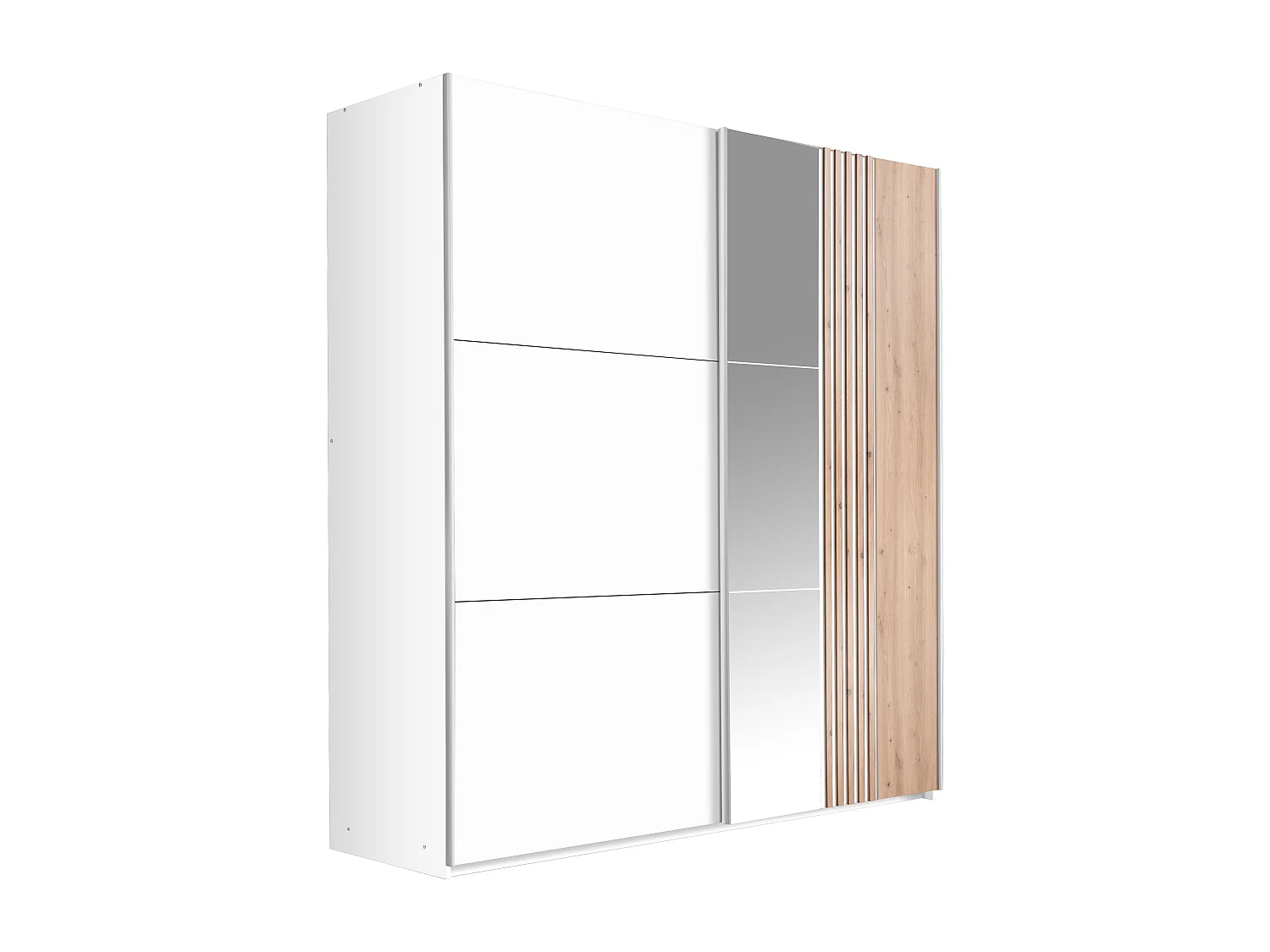 Armoire 2 portes - Avec miroir - L203 cm - Blanc et naturel clair - ADOSILA