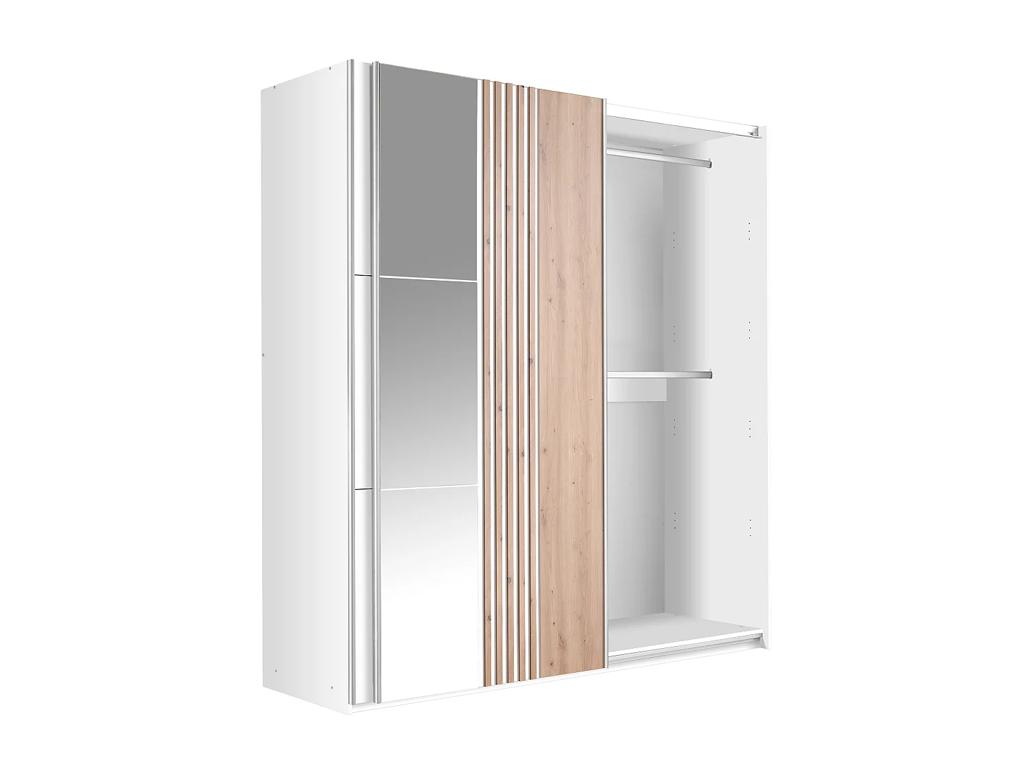 Armoire 2 portes - Avec miroir - L203 cm - Blanc et naturel clair - ADOSILA