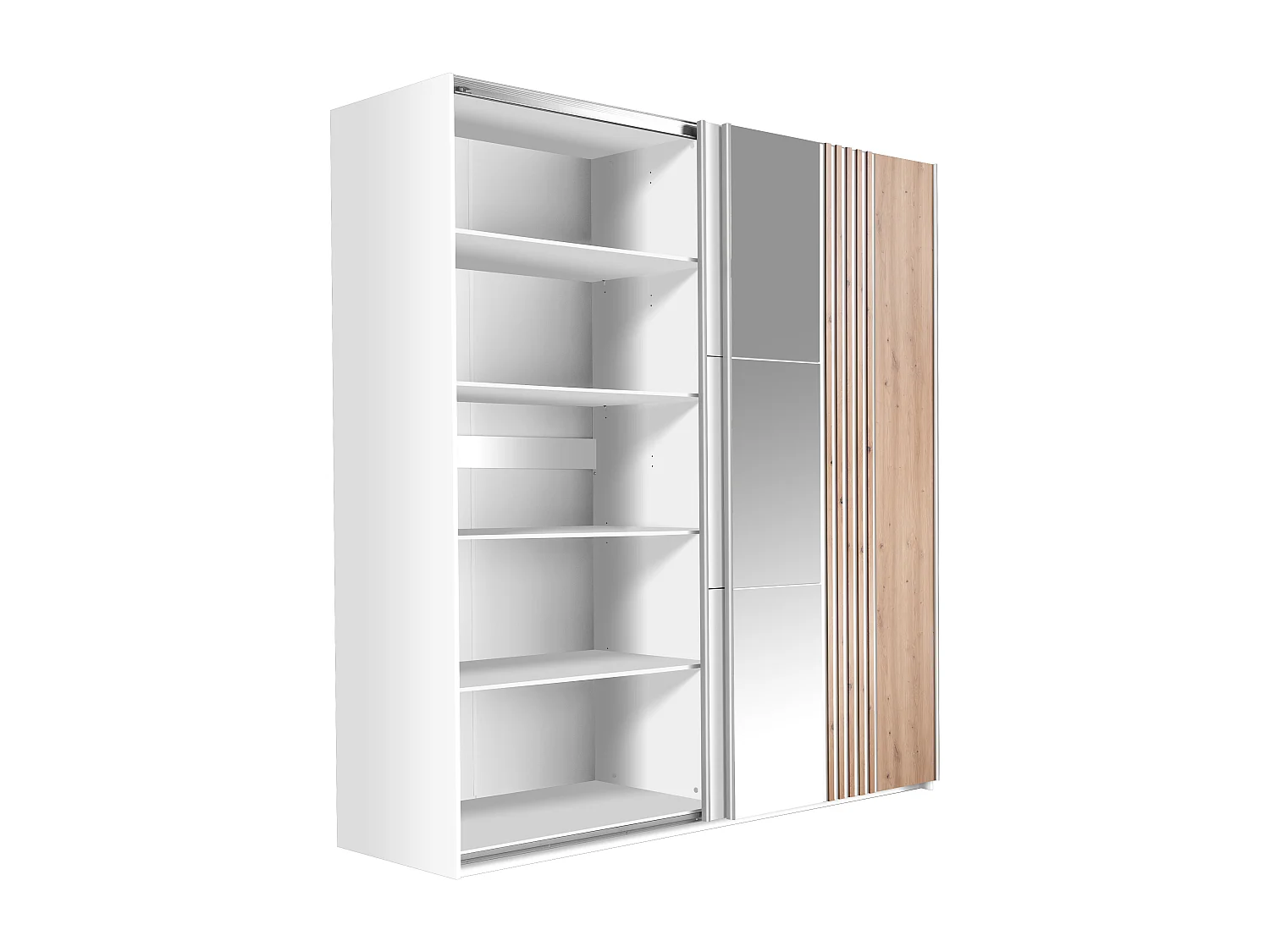 Armoire 2 portes - Avec miroir - L203 cm - Blanc et naturel clair - ADOSILA