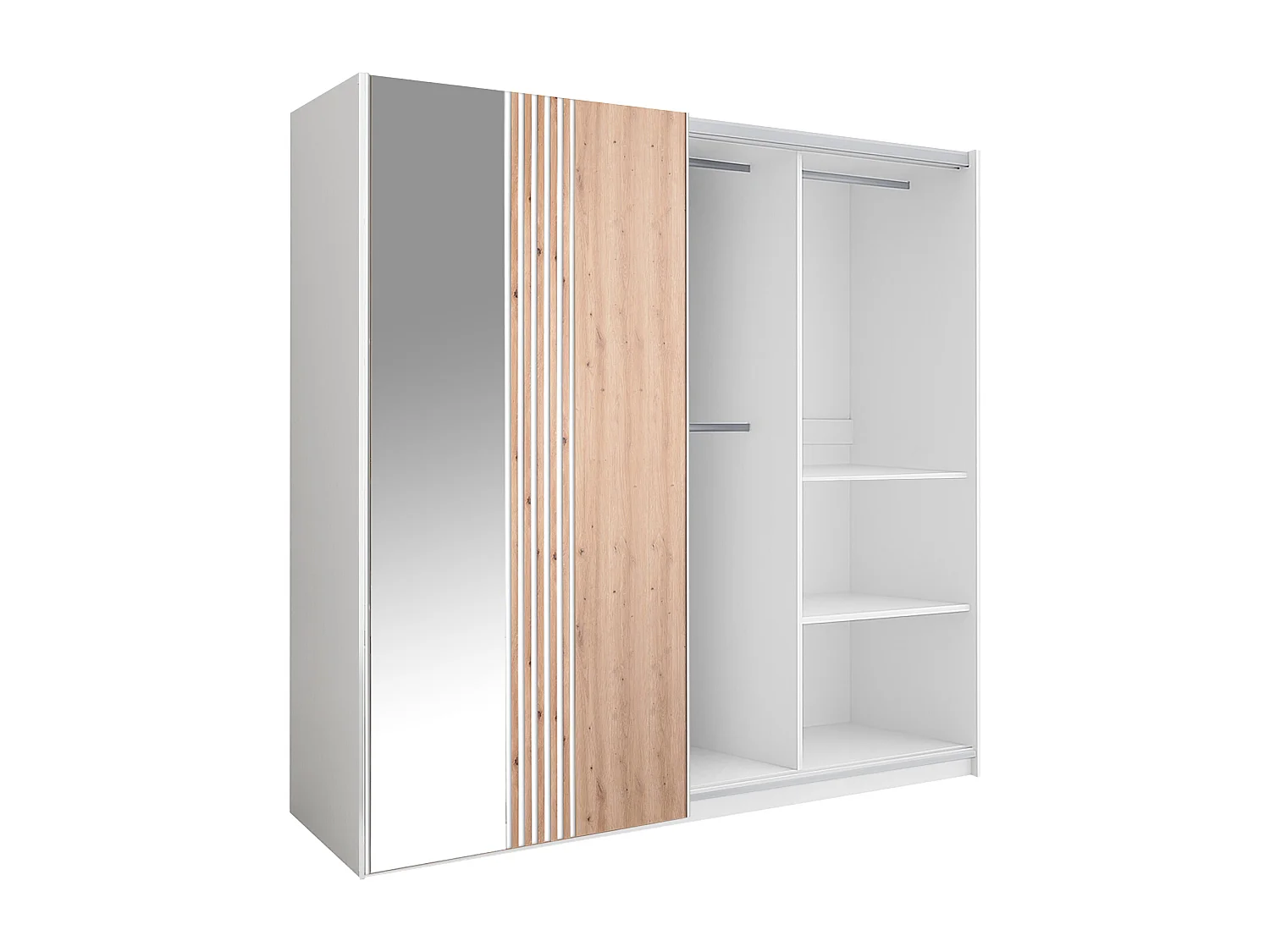 Armoire 2 portes - Avec miroir - L250 cm - Blanc et naturel clair - ADOSILA