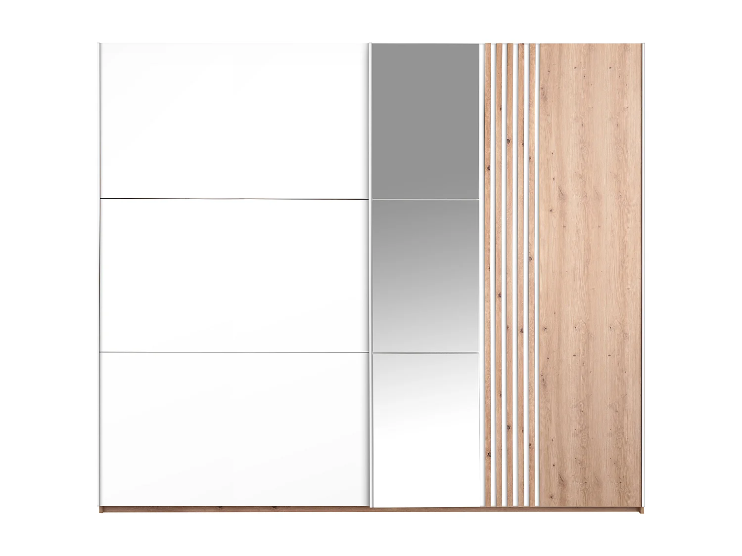 Armoire 2 portes - Avec miroir - L250 cm - Blanc et naturel clair - ADOSILA