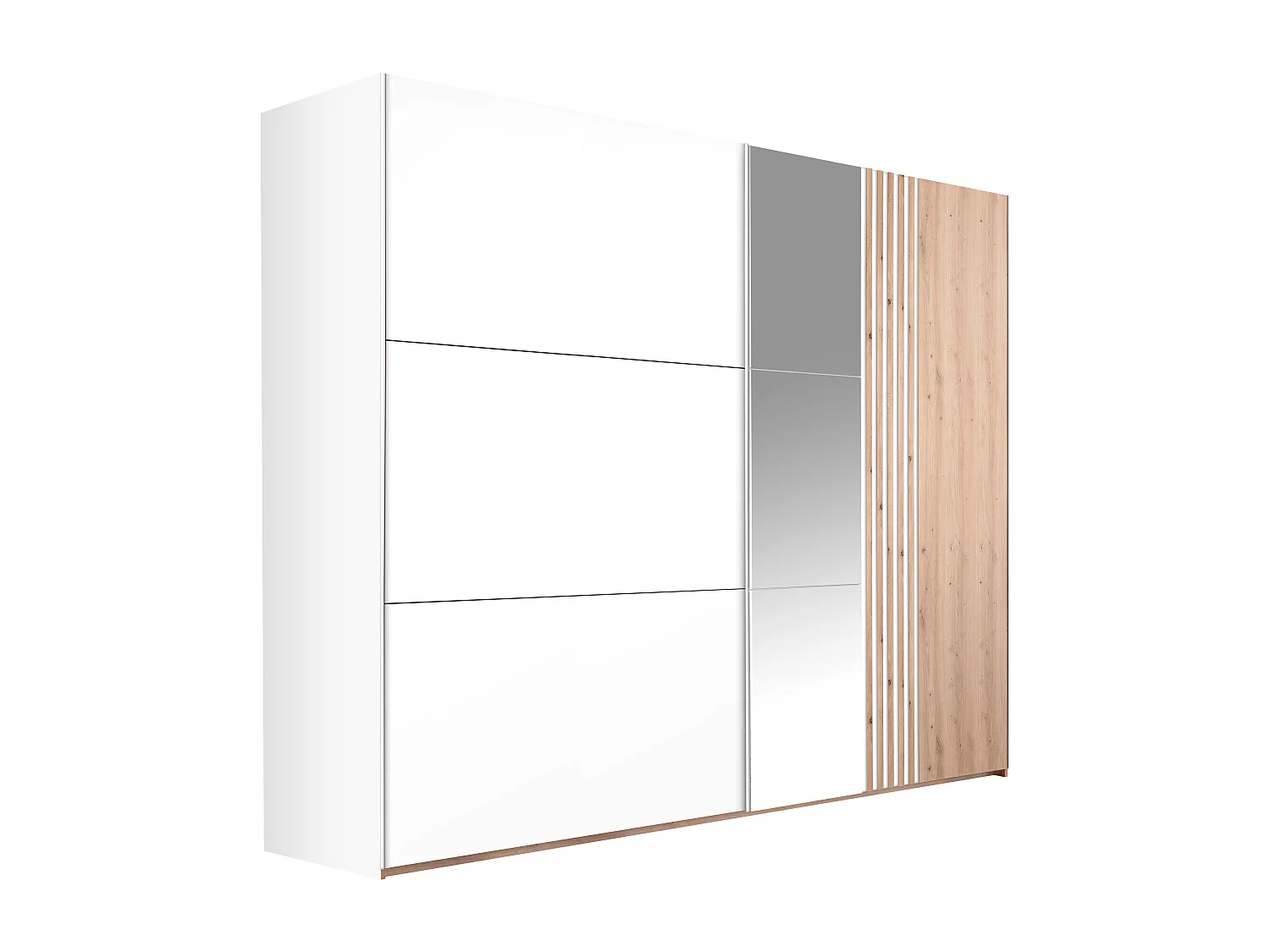 Armoire 2 portes - Avec miroir - L250 cm - Blanc et naturel clair - ADOSILA