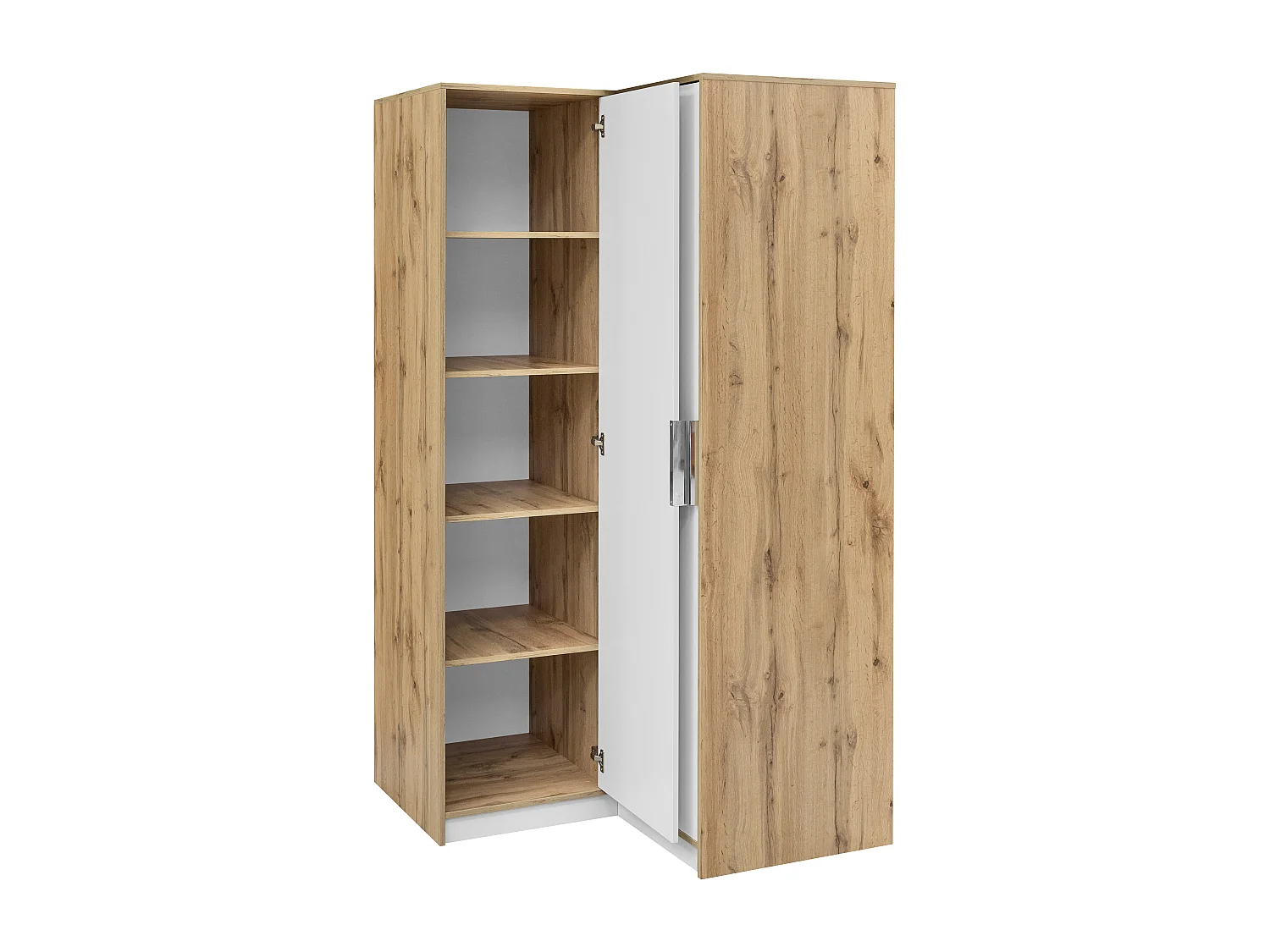 Armoire d’angle 2 portes – L106 cm – Blanc et naturel clair - LAMIKI