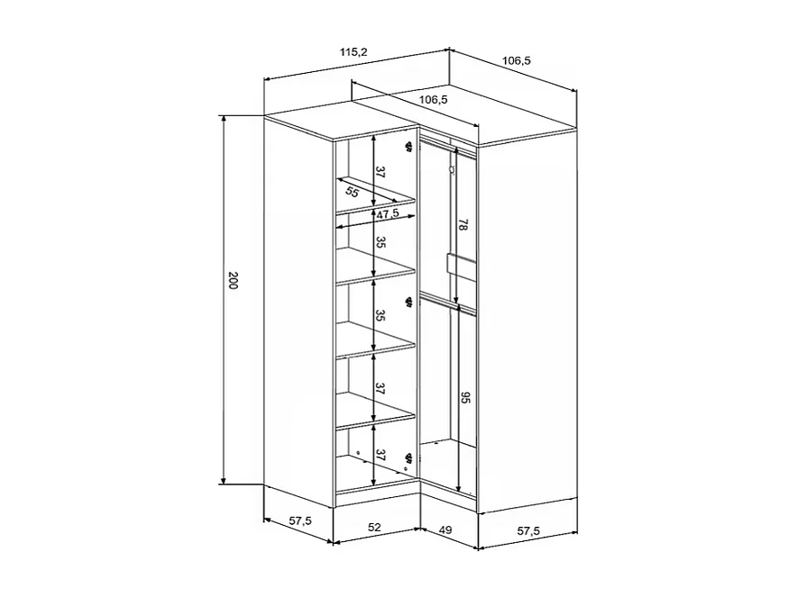 Armoire d’angle 2 portes – L106 cm – Blanc et naturel clair - LAMIKI