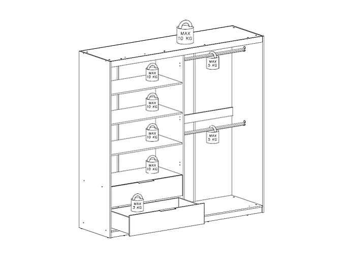 Armoire 3 portes et 2 tiroirs – Avec miroir – L203 cm – Coloris : Naturel et noir – SIDOVIA