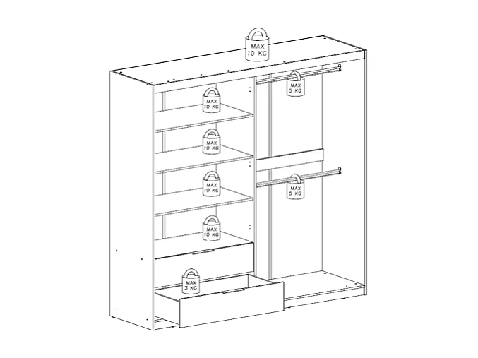 Armoire 3 portes et 2 tiroirs – Avec miroir – L203 cm – Coloris : Naturel et noir – SIDOVIA