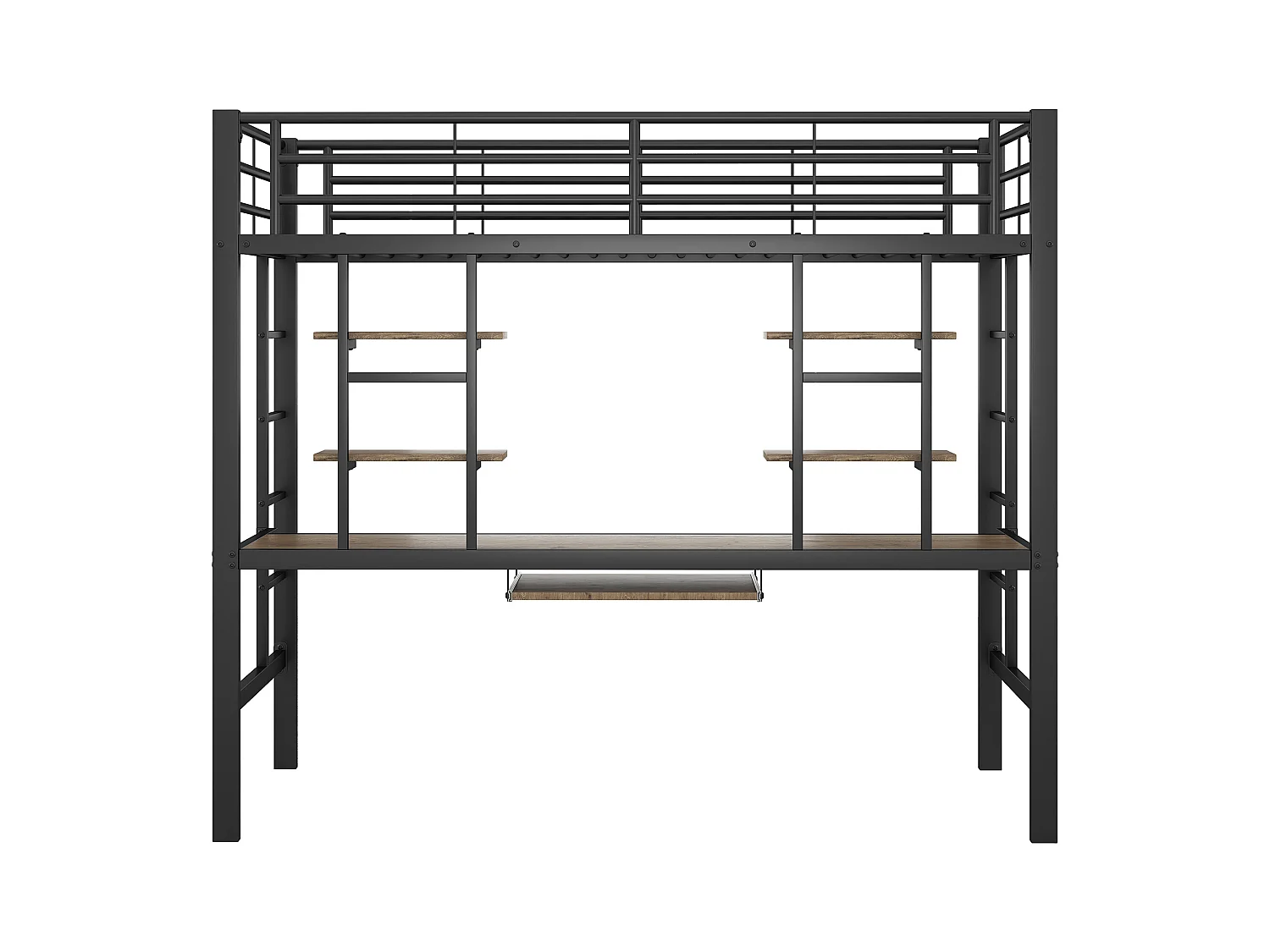 Lit mezzanine 90x200 cm, structure métal avec bureau et deux étagères, pour enfants, adolescents et adultes, Noir