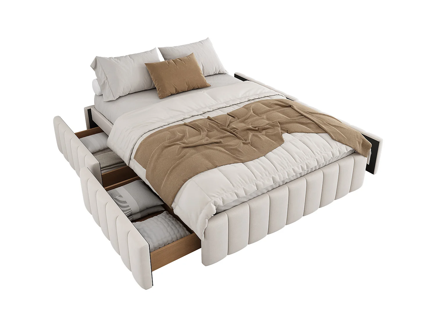 Lit rembourré 140x200 cm sans tête de lit, style minimaliste, structure avec sommier, coloris beige