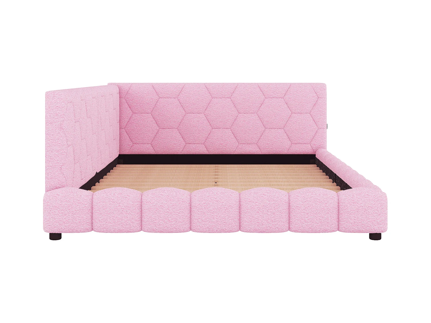 Lit banquette 140x200 cm rose avec sommier, lumière LED multicolore, ports USB et Type-C intégrés