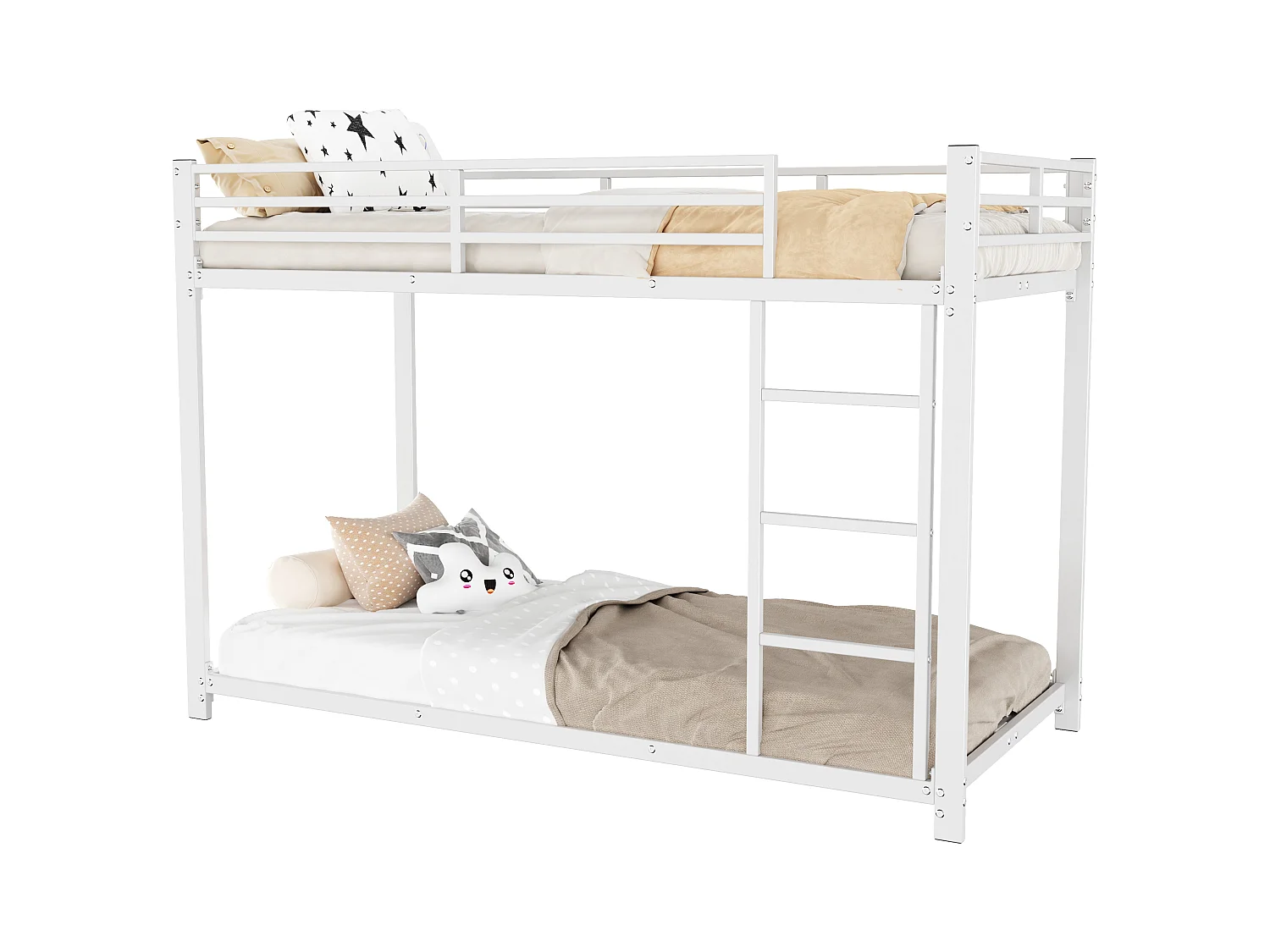 Lit superposé 90x200 cm, structure métal, lit classique pour enfants, adolescents et adultes, sécurité renforcée, Blanc