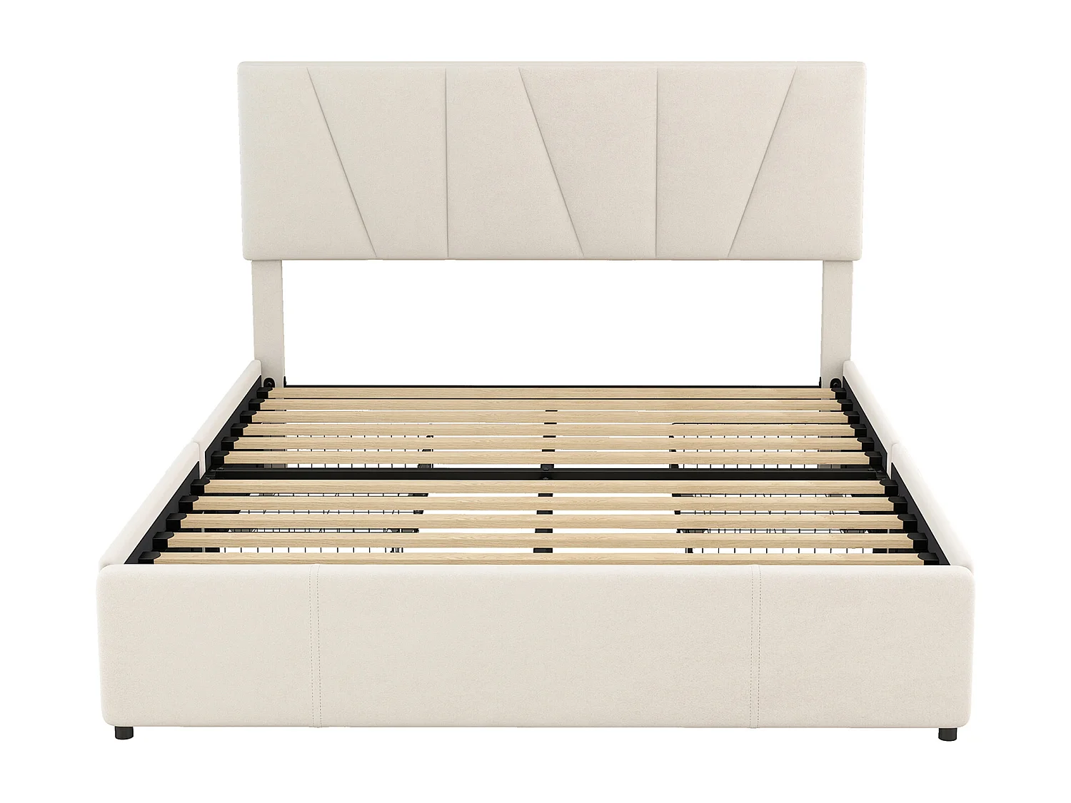 Lit plateforme double 140x200 cm, tête de lit réglable, 4 tiroirs sur deux côtés, structure rembourrée, rangement pratique, Beige