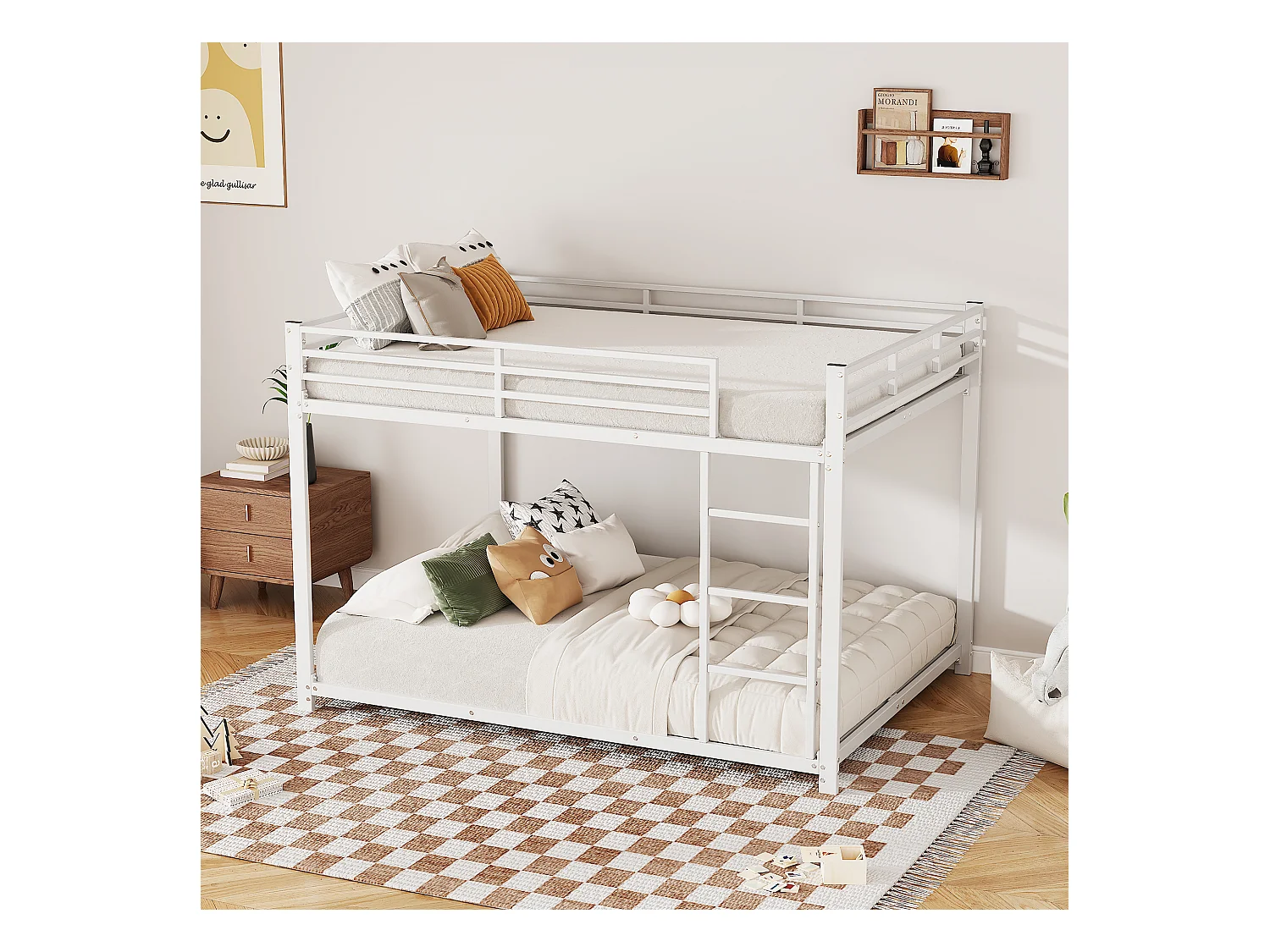 Lit superposé 140x200 cm, structure métal, lit classique pour enfants, adolescents et adultes, robuste et sécurisé, Blanc