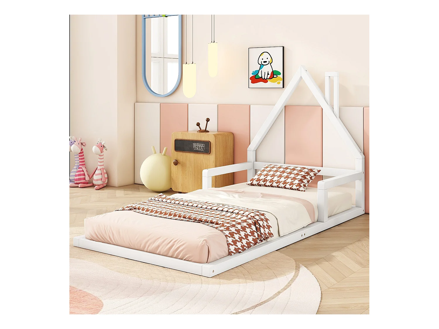 Lit cabane enfant 90x200 cm blanc en pin massif, structure maison, style épuré et sécurisé pour la chambre