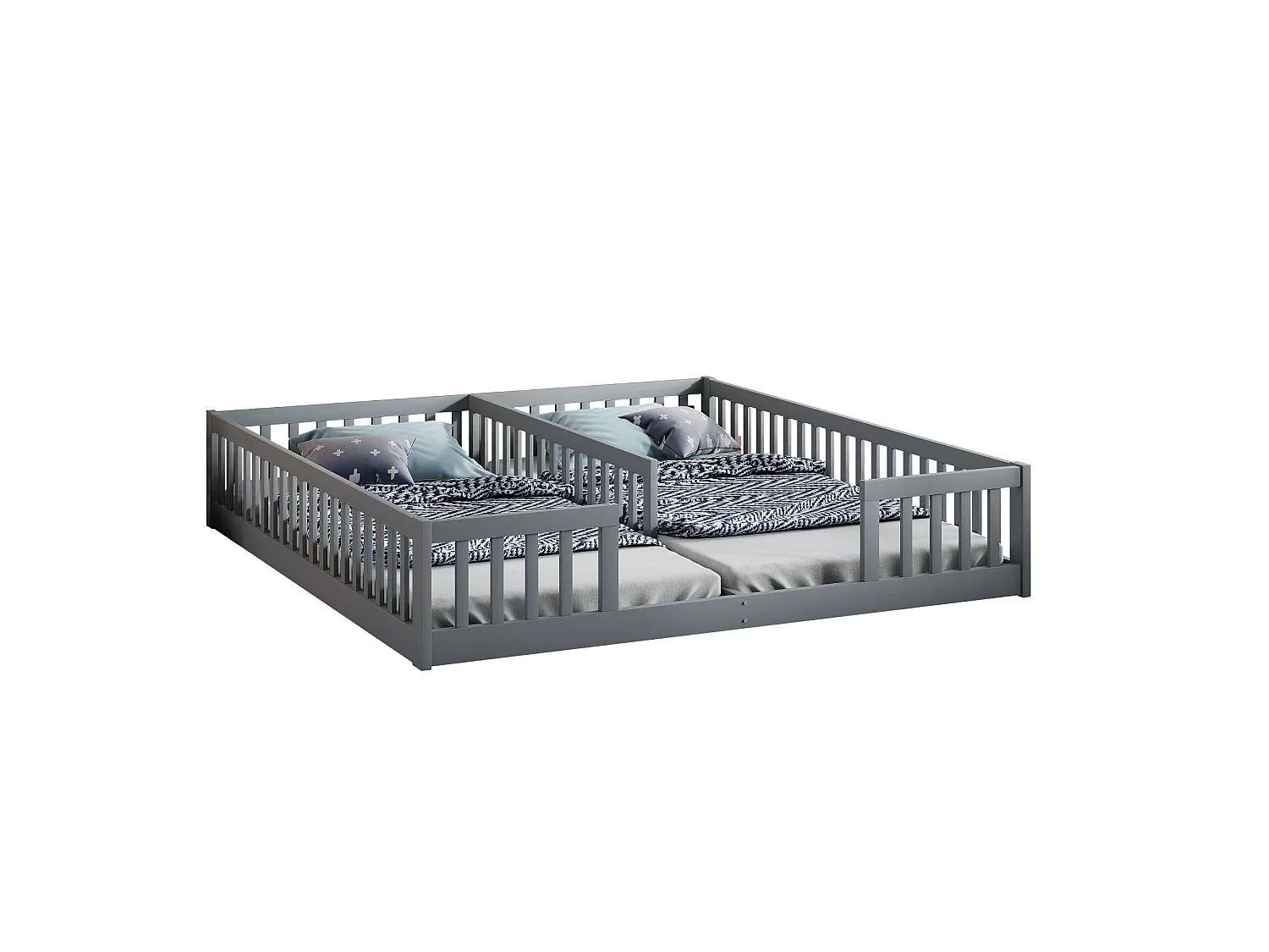 Lit panneaux 90x200 cm pour enfant avec barrières et sommier, adapté pour deux enfants, bois de pin, style minimaliste, Blanc