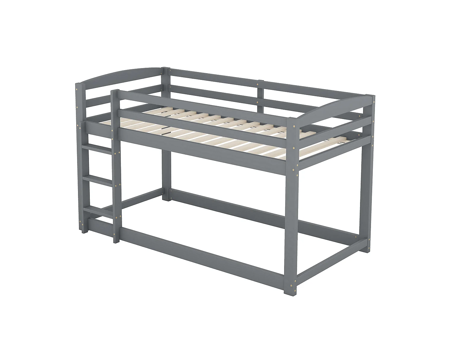 Lit superposé enfant 90x200 cm gris en pin massif, montage simple, lit robuste pour enfants et jeunes