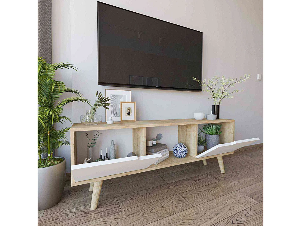 Mueble de TV – 139,7 cm x 53 cm x 53 cm – Roble Zafiro y Blanco – Aglomerado