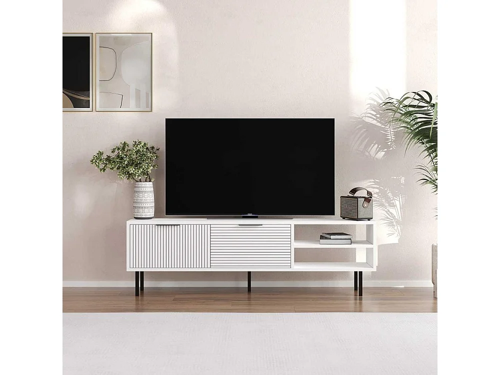 Mueble de TV – 150 cm x 45 cm x 30 cm – Blanco – Tablero aglomerado revestido de melamina