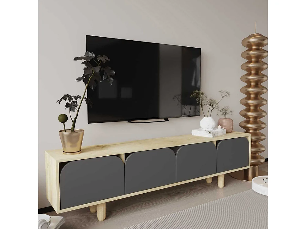 Mueble de TV – 180 cm – Roble Zafiro y Antracita – Tablero aglomerado con melamina